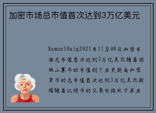 加密市场总市值首次达到3万亿美元 
