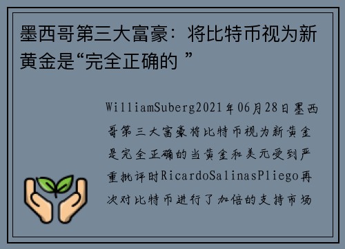 墨西哥第三大富豪：将比特币视为新黄金是“完全正确的 ” 