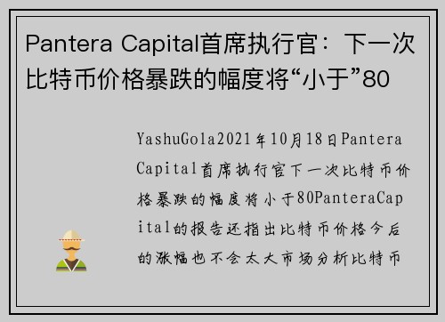 Pantera Capital首席执行官：下一次比特币价格暴跌的幅度将“小于”80 